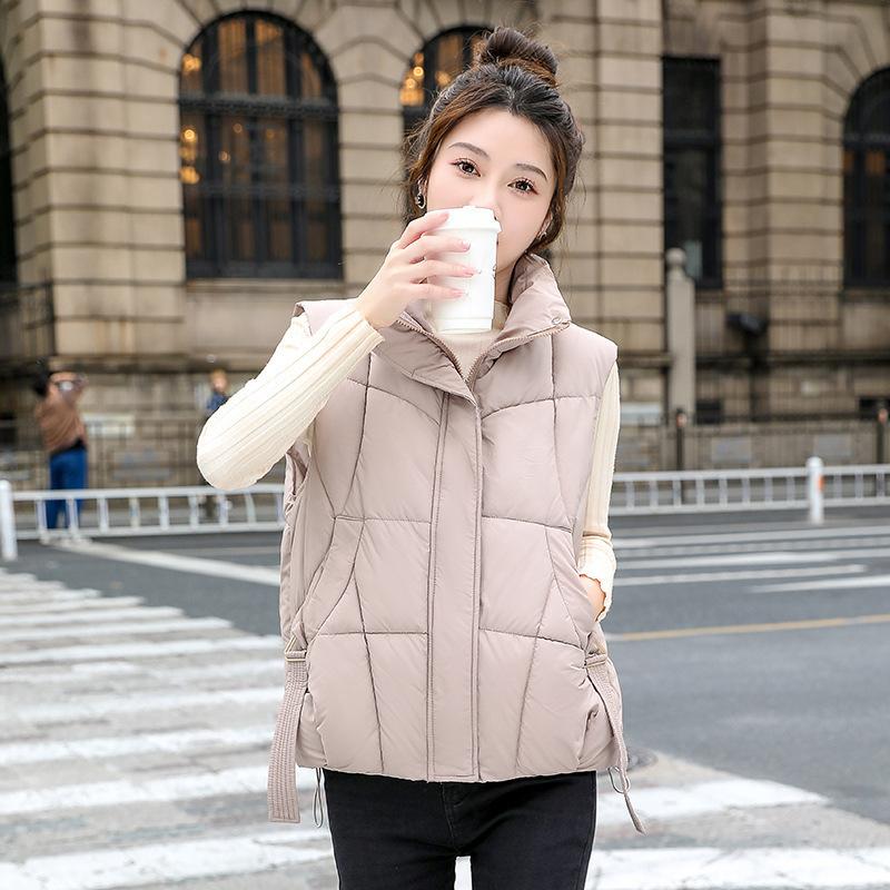 Down Cotton Vest Women's Winter New Korean Version Loose and Lightweight Stand-up Collar Design Streamer Thermal Vest