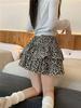 Women's High-Waisted Leopard Print A-Line Skirt - Double Layer, Slimming, Fluffy, Short, for Petite, Autumn/Winter 2025