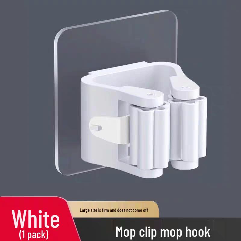 Wall-Mounted Mop and Broom Clip Holder, Traceless, Hole-Free, Multi-Purpose Storage Bracket for Bathroom and Toilet