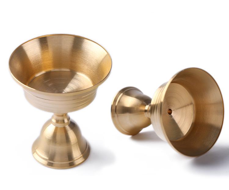 Dual-Use Brass Ghee Lamp Holder for Solid & Liquid Candles - High-Foot Thickened Decorative Candlestick