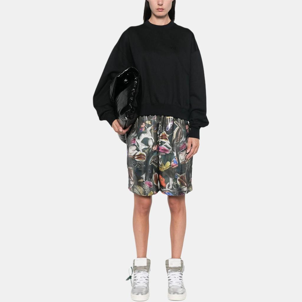 Y-3 Solid Color Letter Logo Printed Ribbed Crew Neck Straight Long Sleeve Sweatshirt Women Sweatshirt Black JD9789
