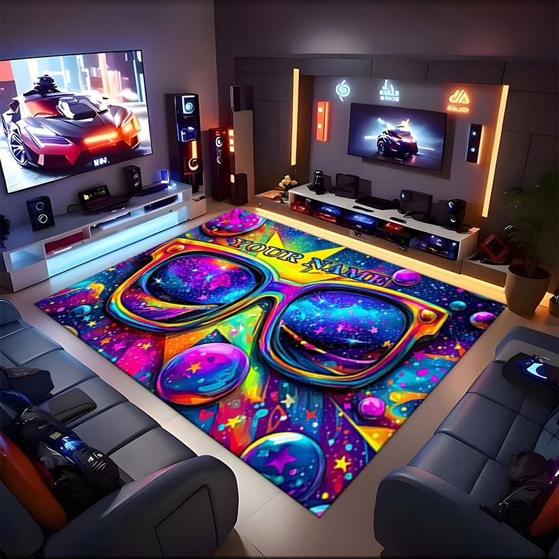 1PC Custom Name Cosmic Glasses Adventure Theme Floor Mat Ideal for Living Room, Game Rooms, Office, Bedroom,Floor Mat Playful Design