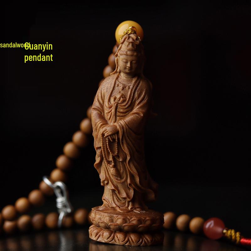 Sandalwood Guanyin Bodhisattva Pendant Charm for Car or Bag