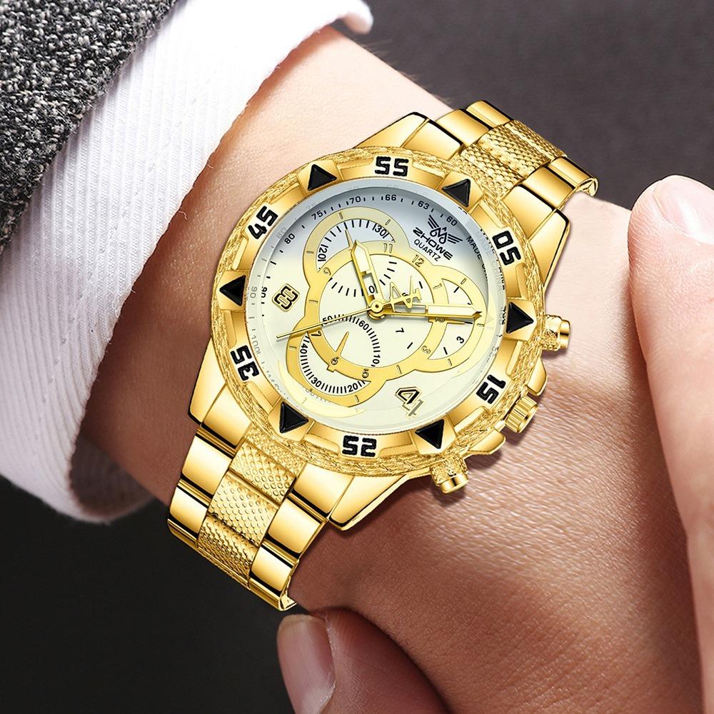 Men's Watch Blu-ray Glass Quartz Watch Classic Watch False Three-eye Digital Alloy Watch