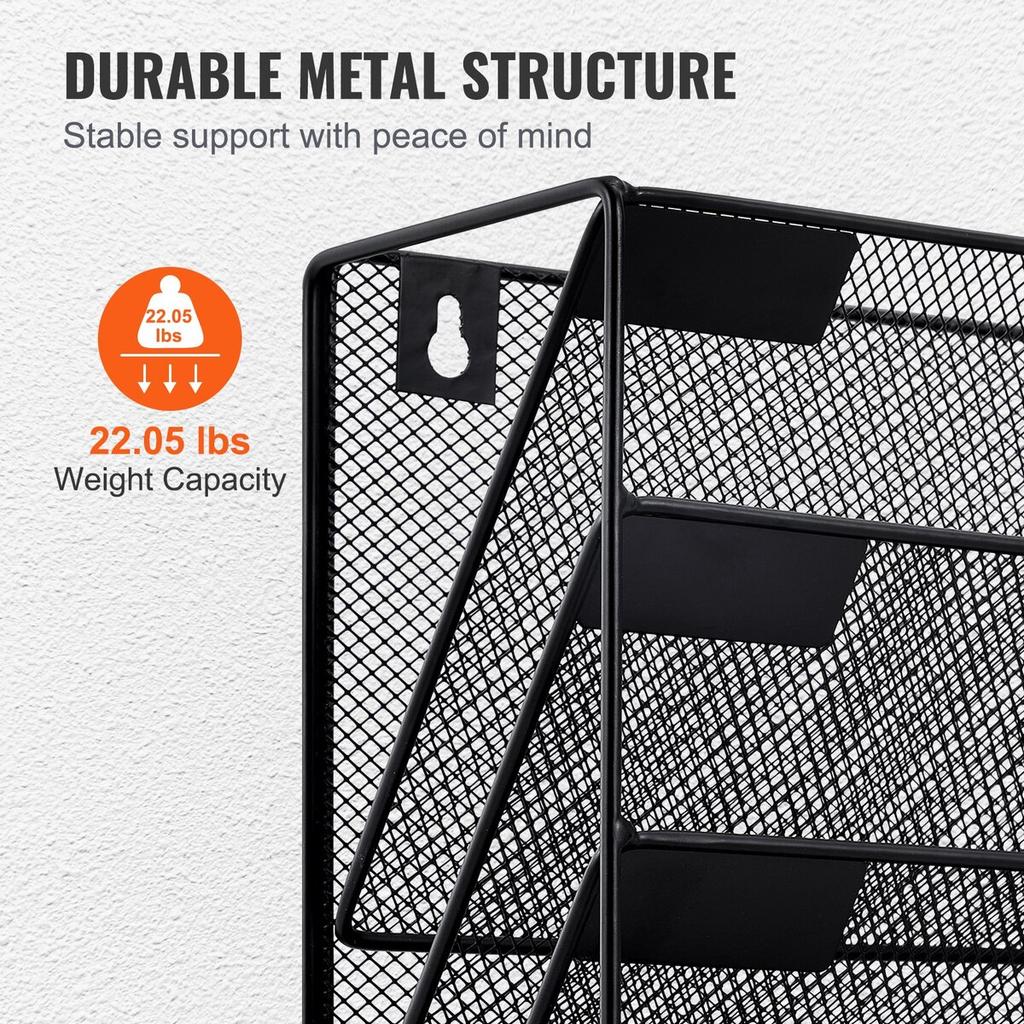 File Wall Rack, One-Piece 6 Pockets Mesh Wall File Holder, Wall Mounted Magazine Mail Paper & Document Storage Folder, Metal Wall File Organizer with