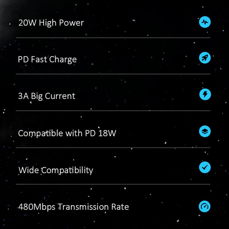 USAMS Cablu de date de încărcare rapidă de 1,2 m/2 m PD 20 W tip C la cablu de telefon Lightning pentru iPhone 13 12 11 Pro Max X Xr Xs 8 7 6 Plus