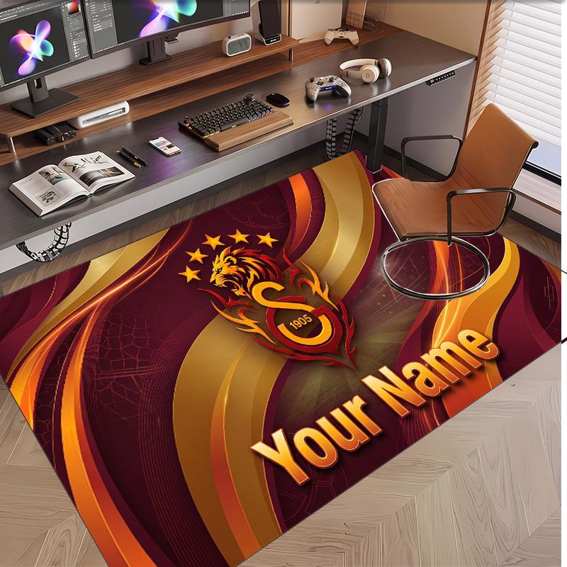 Personalized Crystal Velvet Carpet Galatasaray FC Pattern Non Slip Floor Rug