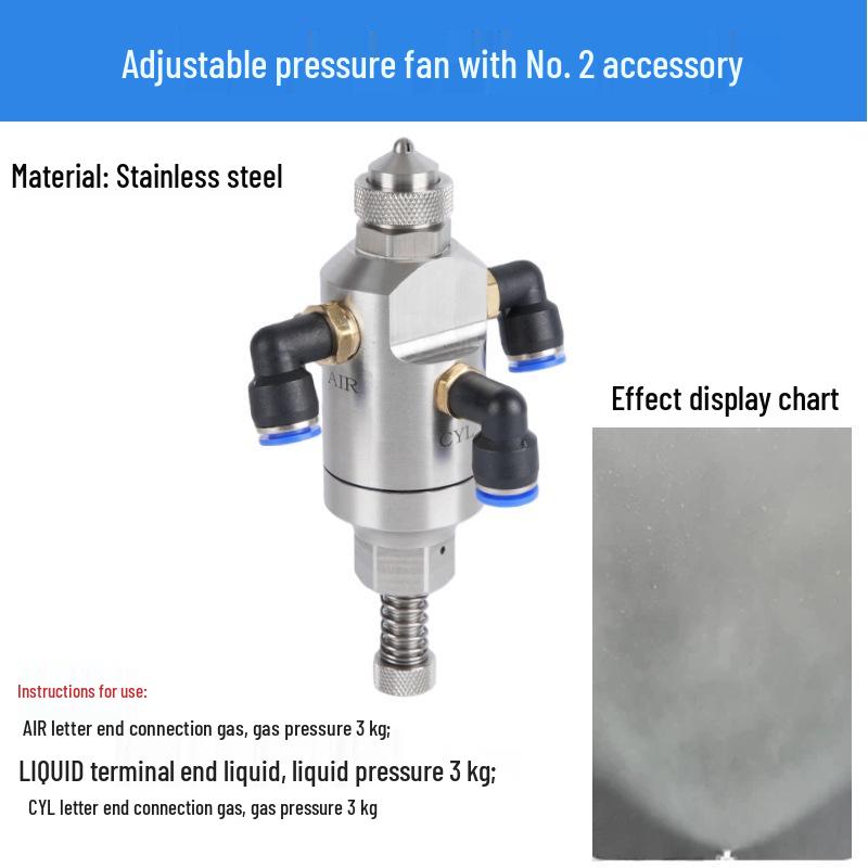 Stainless Steel Anti-Drip Triple-Fluid Air Atomizing Nozzle with Siphon and Circular Fan Spray