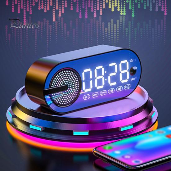Trådløs Bluetooth-kompatibel høyttaler liten vekkerklokke Energisparende modus LED-skjerm Trådløs musikkhøyttaler med doble alarmer