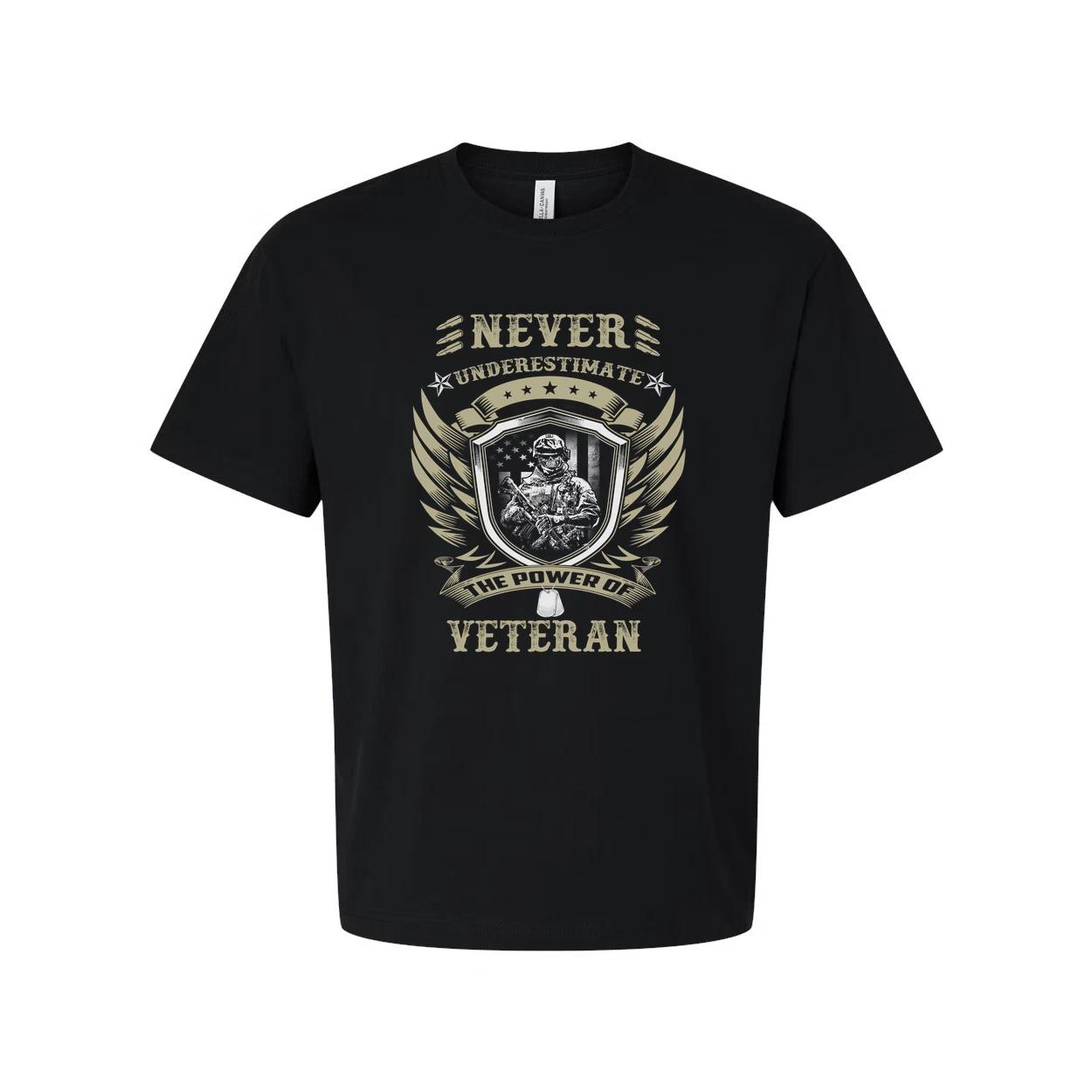 Never Underestimate The Power Of A Veteran Unisex Vintage Military Graphic Tee W 2XL