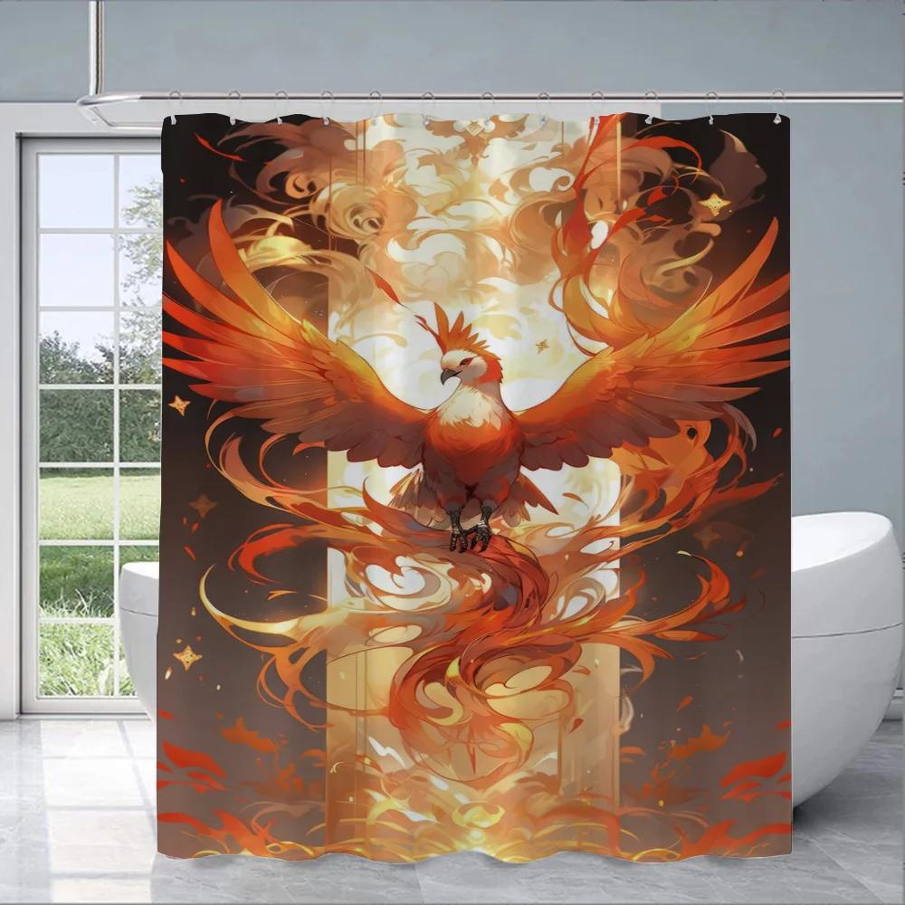 

Phoenix Art Shower Curtain, Waterproof & Mildew-Resistant Bath Curtain With Mythical Design For Fantasy Bathroom Decor W60H190(CM)-1 Pcs