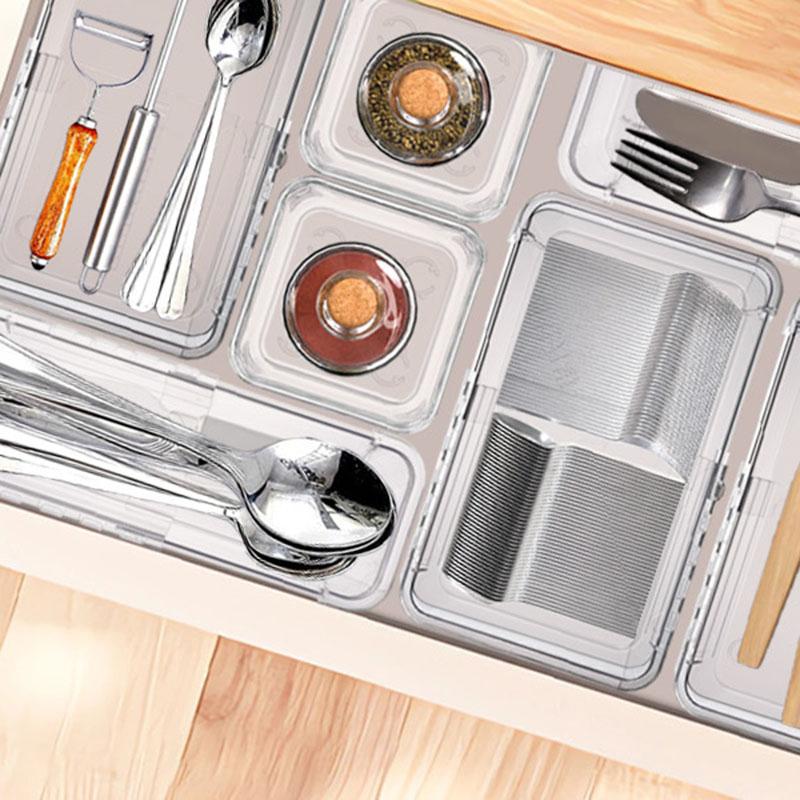 Transparent Drawer Partition Storage Box Freely Extendable and Stackable Storage Box Desktop for Organizing Sundries Storage Compartment Box