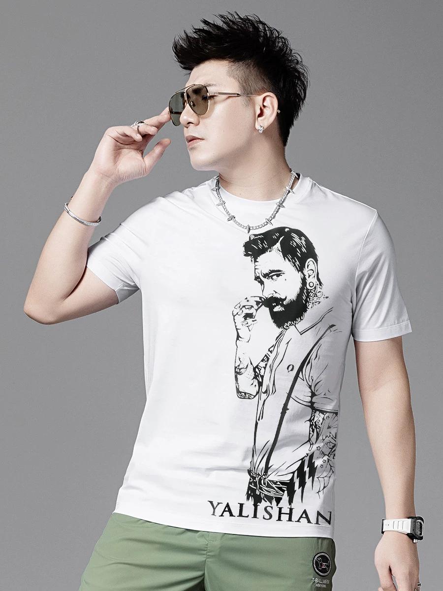 

European Summer New High-End Men s Printed Thin Ice Silk Short-Sleeve T-Shirt Trendy Brand 2025 Casual Men s Half-Sleeve M чёрный