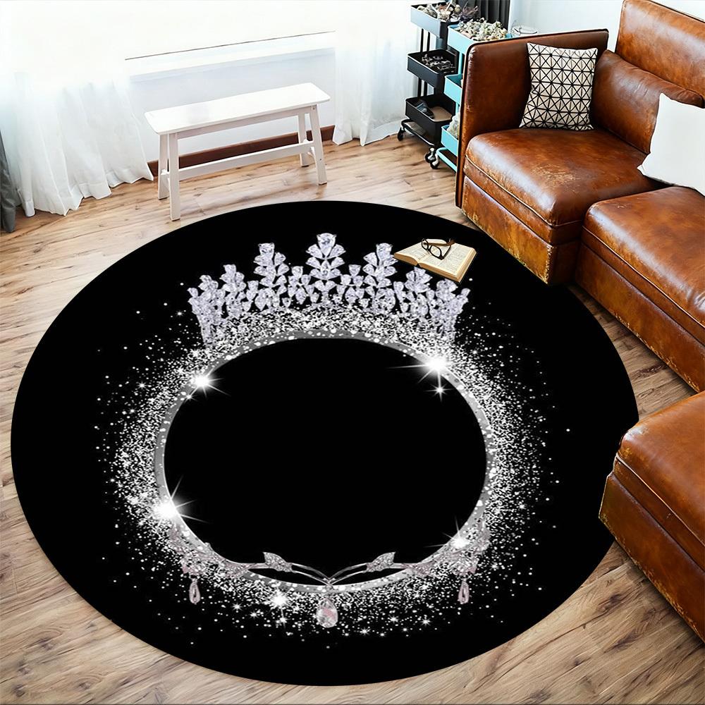 1PC Crown Sparkle Office Round Area Rug, Under Office Chairs Bedroom Living Room Home Decor,Carpet for Office, -1110290