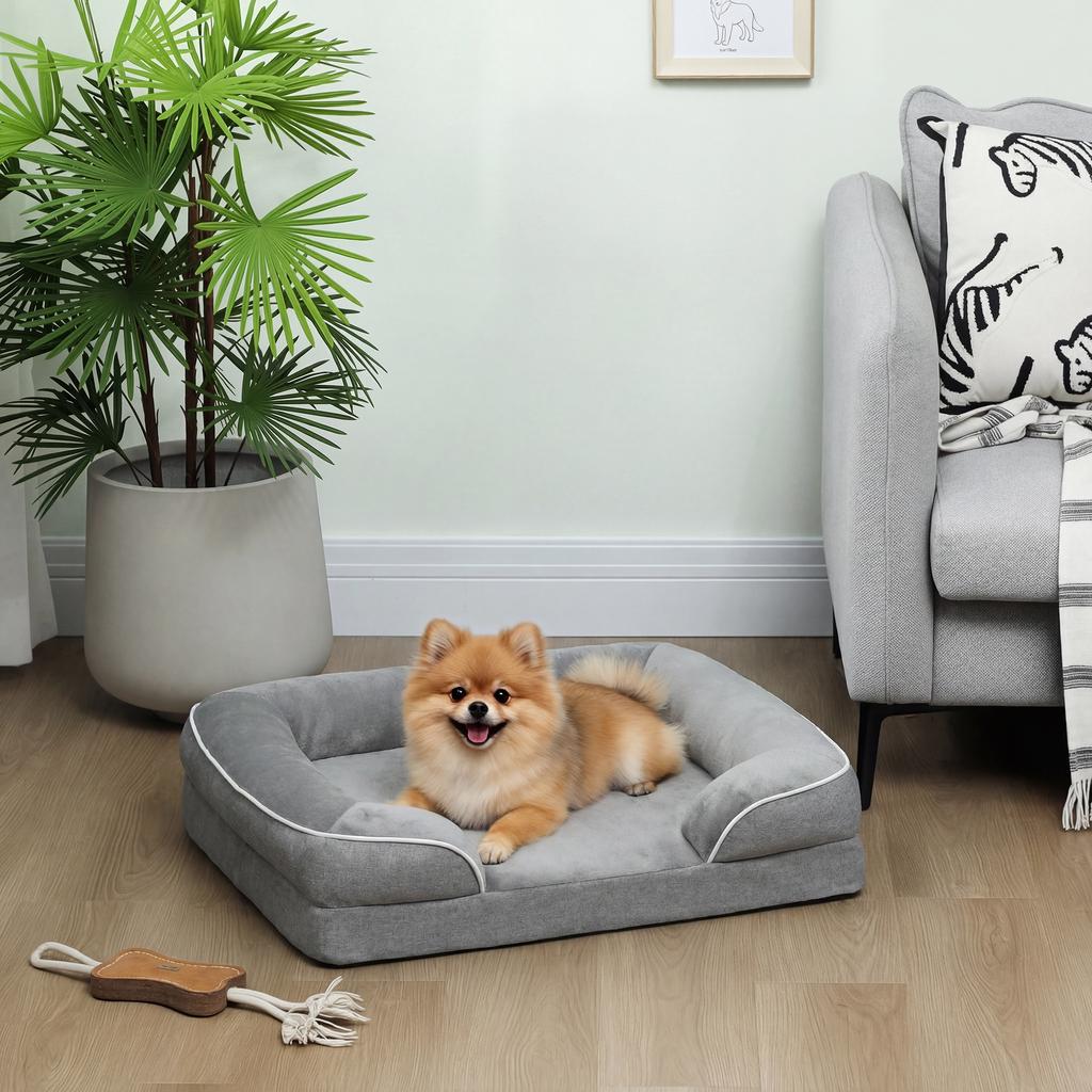 Dog Sofa Bed, Washable Pet Bed with Removable Cover and Non-Slip Bottom for Cats and Small Dogs, Grey