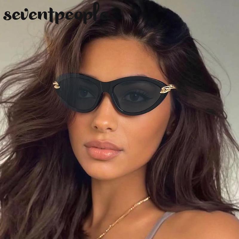 Small Frame Sexy Cat Eye Sunglasses Women  Luxury Brand Vintage Y2K Punk Metal Sun Glasses Trendy Cateye Shades For Ladies