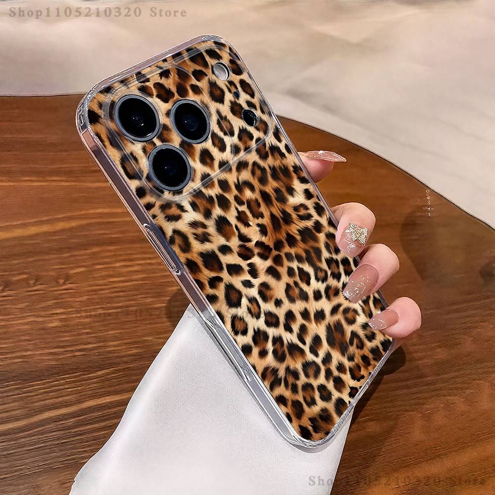 Fashion Tiger Leopard Print Phone Case iPhone17 16 15 14 13 12 11 Pro Max Plus Mini Clear Full Back Cover Silicone Soft Shell