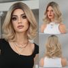 Synthetic Short Wavy Blond Wigs For Women Dark Roots Mid Split Hair Daily Party Costume Heat Resistant Fibre