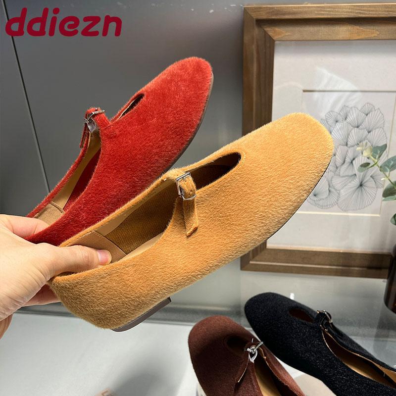 Fashion Flock Fashion Buckle Strap Women Mary Janes Flats Shoes Shallow Female Square Toe Footwear Slip On Ladies Flats Shoes Lady