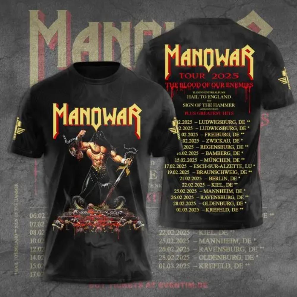 Rock Manowar Band 3D Tištěná trička Pánská Dámská Hip Hop Krátký Rukáv Tričko Harajuku O-Výstřih Tričko Top Oversized Unisex Y2k Oblečení