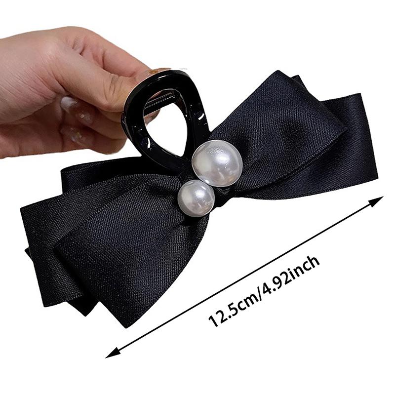 Nuovo fermaglio per capelli in raso con fiocco grande e perle in acrilico per donna, moda coreana, accessorio per capelli con forcina per capelli a cucchiaio con cerniera posteriore avanzata.