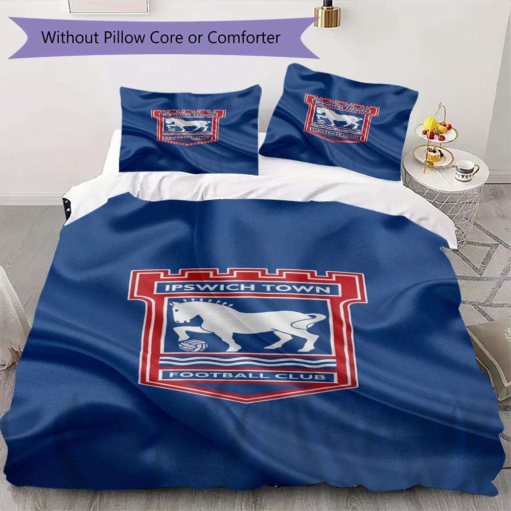 Ipswich Town FC Pattern Bedding uilt Set uilt Cover Pillowcase Home Decoration Birthday Gift (1 * duvet cover + 2 * pillowcase without core)