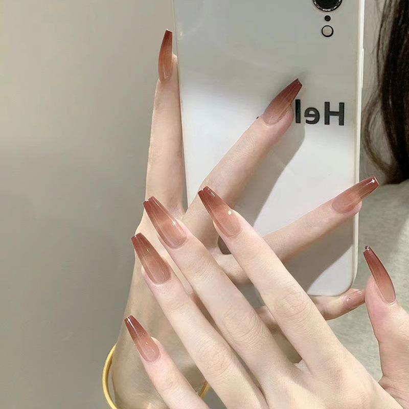 Wear Nail in Autumn and Winter Removable Gradual Change Nail Piece Nail Piece Medium and Long Ballet Nail Nail Patch White Fake Nail