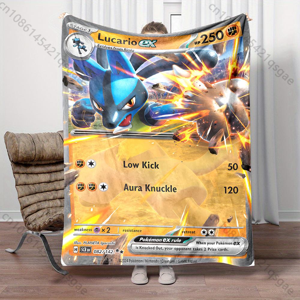 1PC Pokémon Lucario Card Pattern Blanket Warm Soft Fluffy Kids Adult Sofa Bed Throw Blanket Suitable Travel Camping for Gifts