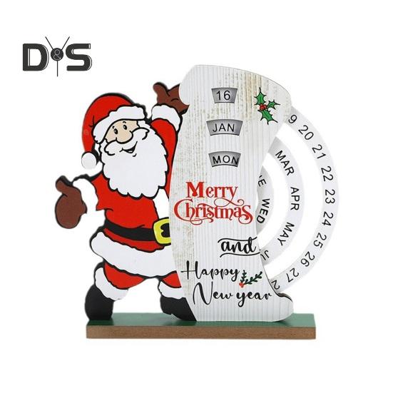 

Рождественский вечный календарь, деревянный диск, вечный календарь, ручной вращающийся деревянный блок, настольный календарь для домашнего офиса Xmas Santa Claus