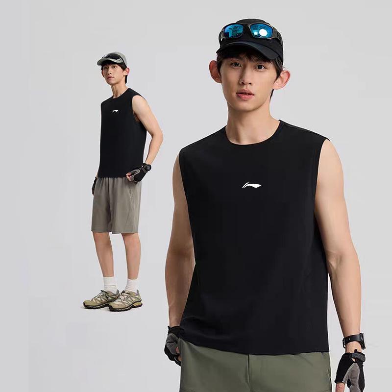 Li Ning Sports Comfortable Simple Versatile Summer Casual Lightweight Breathable Sleeveless Top Fitness Training Unisex tops Black YVSW023-2