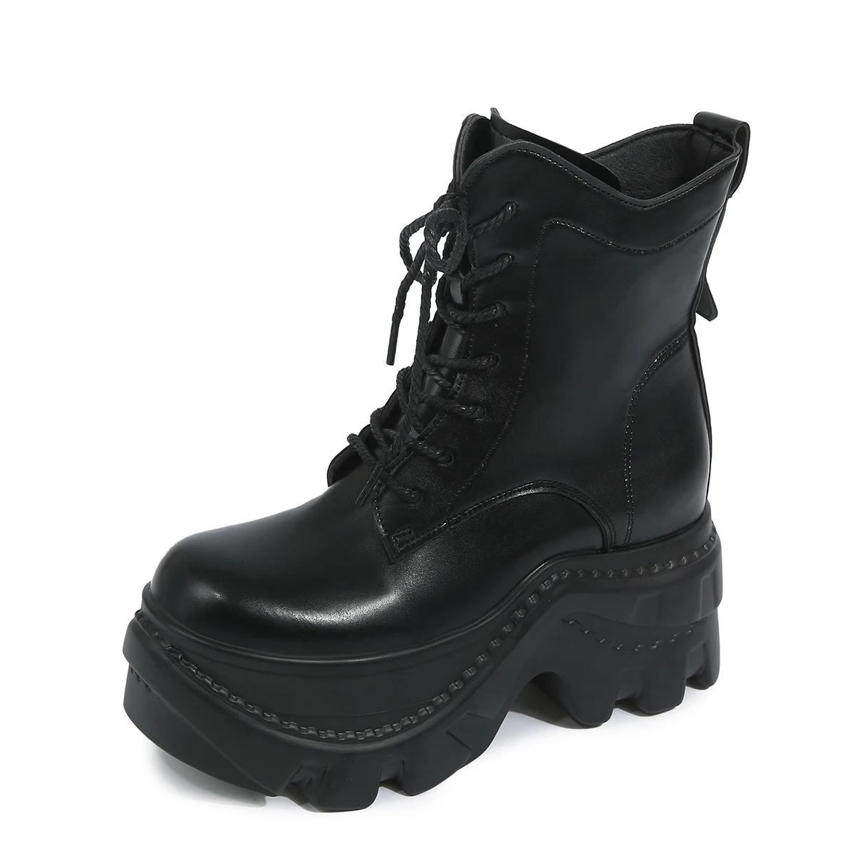 

Модная женская обувь 2025 Горячая распродажа Женские ботинки на шнуровке спереди Модные ботинки с круглым носком Современные ботинки Женские Новые на платформе Большие размеры Ботильоны 42 чёрный