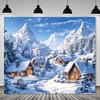 Christmas Snowy Village Forest Scene Decoration Background Winter Photography Backdrop Decorations For Photo Studio Photo Booth Christams Party