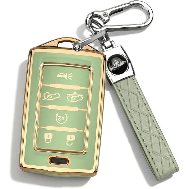 QBUC For Jeep 6 Buttons Key Fob Cover, Key Fob Case With Keychain For Jeep -2024 Cherokee Grand Cherokee Wagoneer Grand Wagoneer Compass Renegade