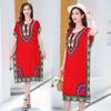Sommer Ethnischer Stil Damenkleid Rundhalsausschnitt Druck Kontrastfarbe Geometrischer Druck Pullover Locker Kurze Ärmel Midi-Kleid