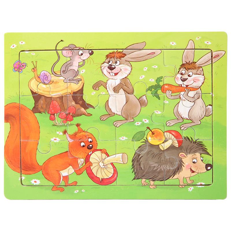 15*11cm 3D Puzzle Cartoon Animals Wood Puzzle Kids Cognitive Jigsaw Puzzle Baby Wooden Toys Educational Toys for Children