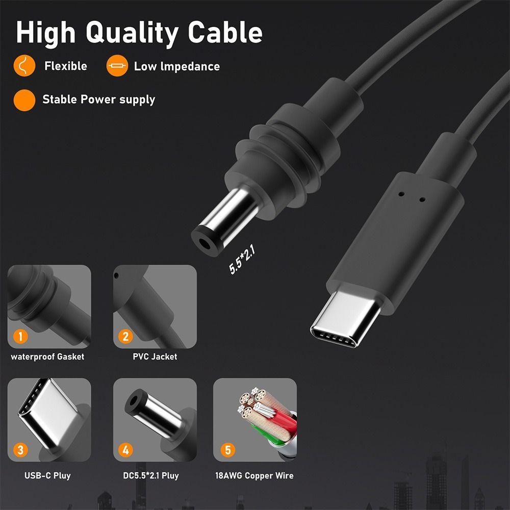 PD 100W Charging Cord USB Type-C to Waterproof Barrel Jack 5521 Line Adapter for Starlink Mini