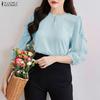 Womens Casual Ruffles Splice 3/4 Sleeve Summer Sheer Cover Up Blouse