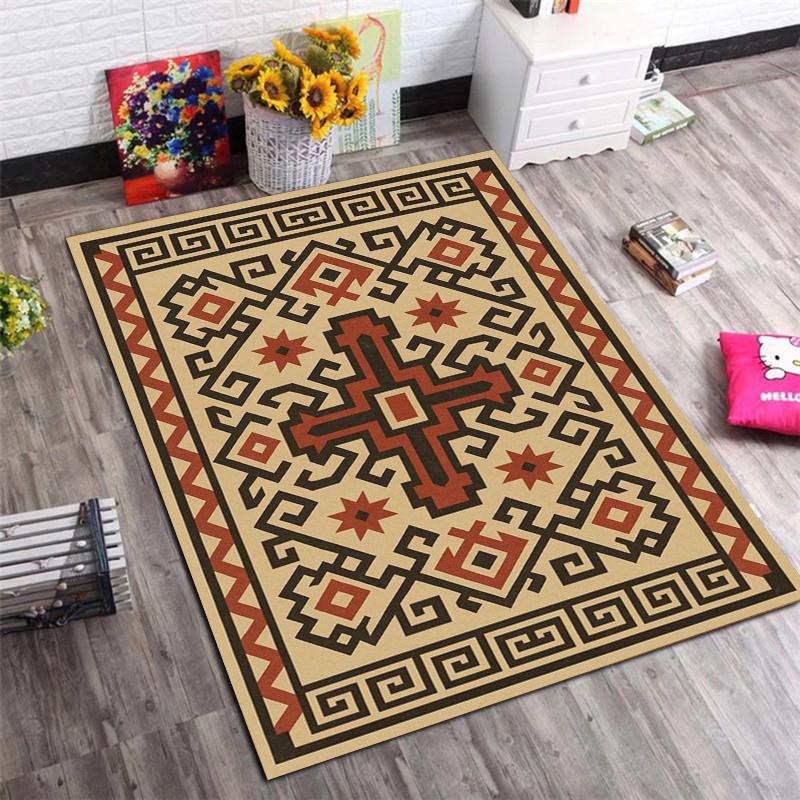 Traditional Ethnic Ornament Print Area Rug, Non-Slip Soft Floor Mat for Living Room Bedroom Home Decor Carpet