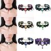 Retro Punk Schwarzer Spitzen-Oval-förmiger Bunter Imitations-Edelstein-Anhänger mit Quaste Choker-Halskette für Damen Gothic Halloween Schmuck