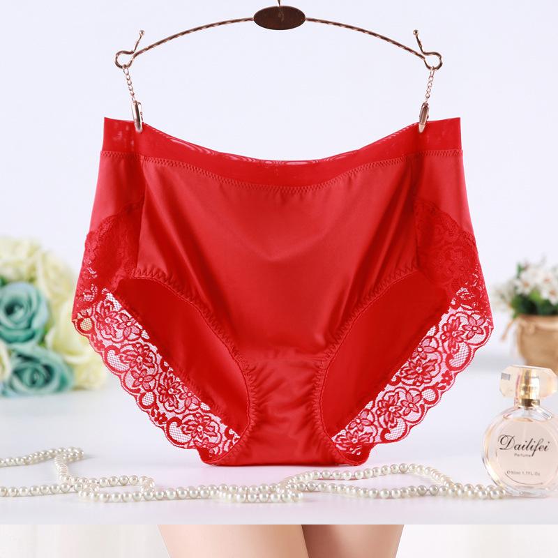 Milk Silk Comfortable Panties for Women Sexy Lace Plus Size Briefs Breathable Smooth Female Underpants High Elastic