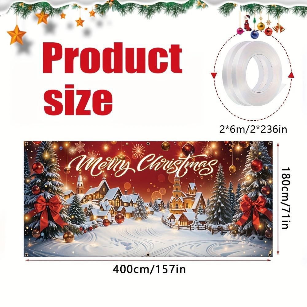 Christmas Garage Banner - Snow Village and Tree Design, Suitable for Winter Festivals and Home Decoration