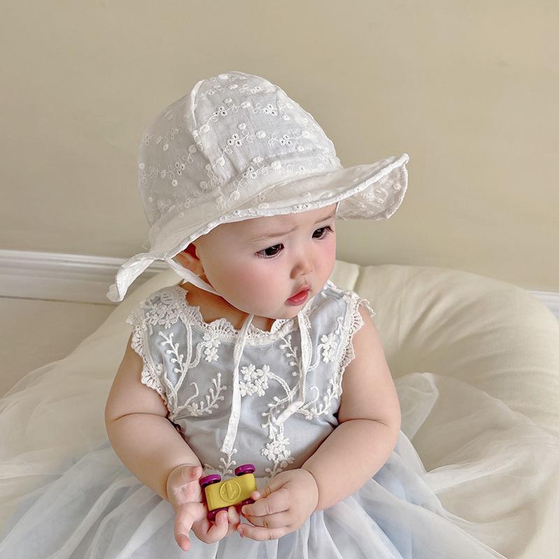 Baby Girls Sun Hat Summer Panama Breathable Hollow Bucket Hat Cute Floral Baby Infant Fisherman Cap