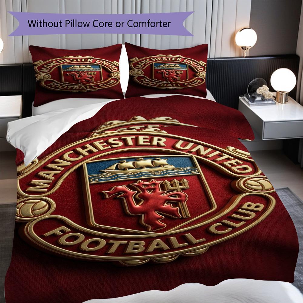 Biancheria da letto con motivo dell'emblema di Manchester (1 * copripiumino + 2 * federa, senza nucleo) Copripiumino e federa 2D piatti Set biancheria da letto Morbido e confortevole