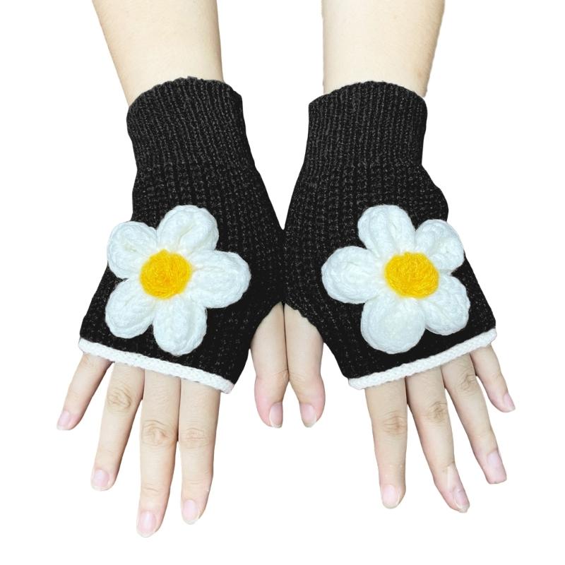 

2pack Women Short Knitted Gloves Flower Stylish Gloves Comfortable Mittens for Fashionable Winter Wear