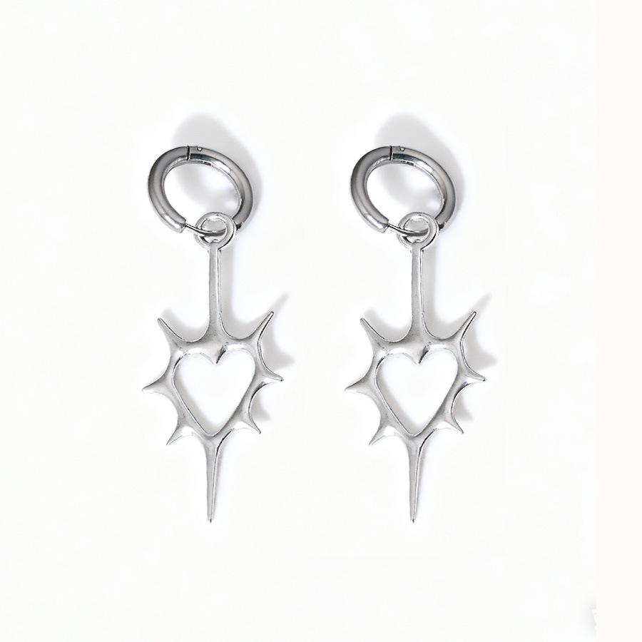 Punk Heart-Shaped Spiked Earrings with Pendant and Niche Ear Cuffs