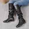 Fashion Shoes For Women 2025 Spring Knee High Boots Black Tall Boots Woman Pleated Low Heel Casual Leather Female Long boots