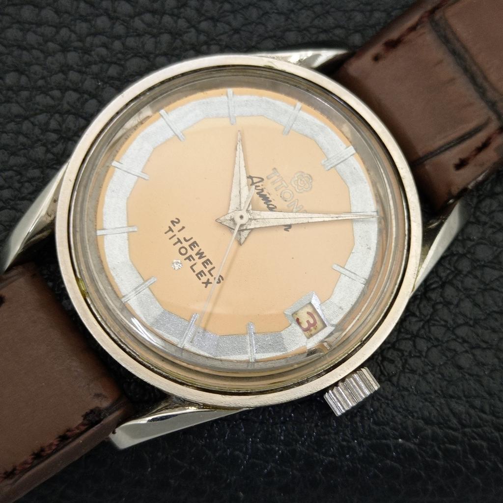 TITONI AIRMASTER TITOFLEX VINTAGE HAND-WINDING SWISS MENS BEIGE WATCH a705144-1
