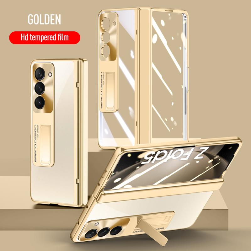 Galvanisierte transparente Halterung mit Klappscharnier für Samsung Galaxy Z Fold 5 Hülle mit stoßfester Schutzhülle aus gehärtetem Film
