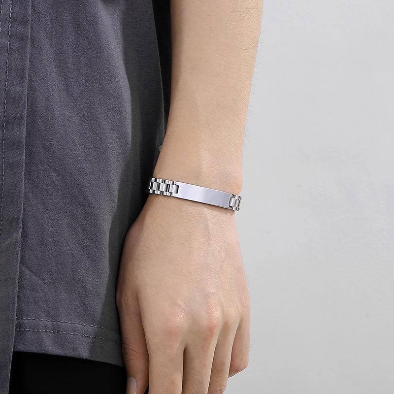 Korean Style Engravable Titanium Steel Men's Adjustable Bangle Bracelet