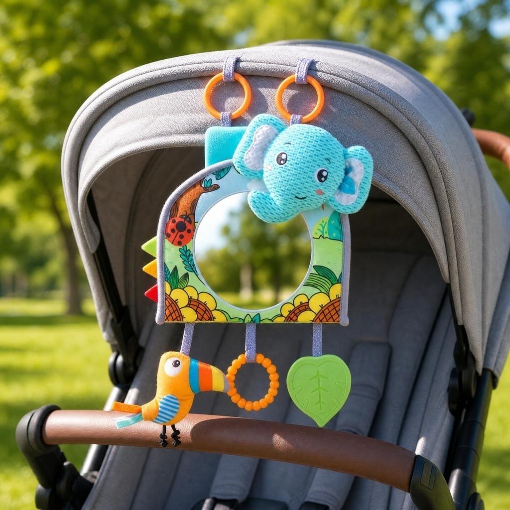 Infant Car Mirror Toy with Distortion Mirror for Car Backseat Soothing